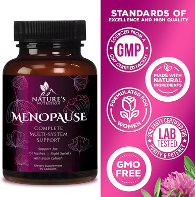 Nature'S Nutrition Menopause Supplements for Women - Menopause Relief with Natural Ingredients for Mild Hot Flashes Night Sweats & Natural Balance Support Non-GMO & Gluten Menopause Vitamins - 60 Capsules