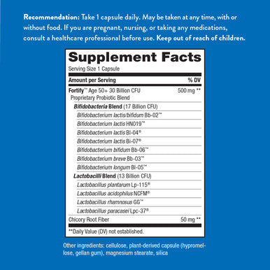 Natures Way Fortify 50+ Probiotic, 30 Billion Live Cultures, 10 Strains, Prebiotics, 30 Capsules