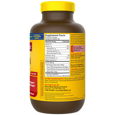 Nature Made Burp-Less Fish Oil 1200mg, 360mg Omega-3, Liquid Softgels 200 ea