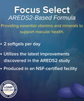 Focus Select Areds2 Based Eye Vitamin-Mineral Supplement - Areds2 Based Supplement For Eyes (180 Ct. 90 Day Supply) - Areds2 Based Low Zinc Formula - Eye Vision Supplement And Vitamin