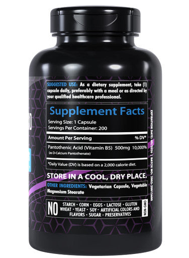 Healthfare Pantothenic Acid (Vitamin B5) 500Mg | 200 Capsules | Supports Energy Levels, Skin & Hair Health | Non-Gmo | Made In The Usa
