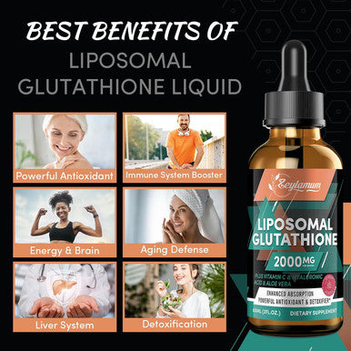 2000Mg Liposomal Glutathione Liquid Drops, Enhanced Absorption, Glutathione Supplement, With Vitamin C, Hyaluronic Acid, L-Glutathione, Non-Gmo Antioxidant For Liver Detox, 4.05 Oz