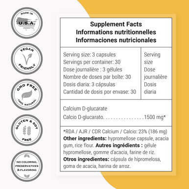 Supersmart Calcium DGlucarate 1500 mg Per Day Antioxidant Detox Supplement NonGMO Gluten Free 90 Vegetarian Capsules