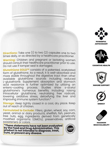 SAcetyl Glutathione GOLD 120 DRcaps AcidResistant 100mg Per Capsule Patented Acetylated Form of Glutathione Emothion 24 Month Supply ZERO Fillers / Flow Agents Pharmaceutical Grade