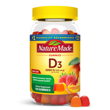 Nature Made Vitamin D3 Adult Gummies, Strawberry, Peach, & Mango 150 ea