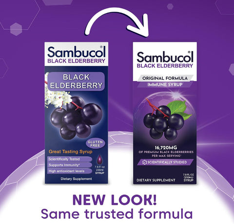 Sambucol Black Elderberry Syrup - Sambucus Syrup Black Elderberry Liquid Immune Support For Kids And Adults High Antioxidants Gluten - Original Formula 7.8 Fl Oz 2-Pack