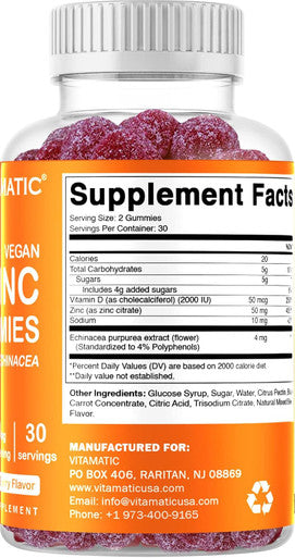 2 Pack - Vitamatic Zinc 50Mg Gummies - 60 Vegan Gummies - Gluten - Healthy Immune Support For Adults, Men, Women
