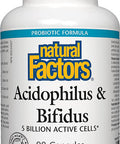 Natural Factors Acidophilus Bifidus Promotes WellBeing Digestive Health 90 Capsules