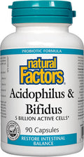 Natural Factors Acidophilus Bifidus Promotes WellBeing Digestive Health 90 Capsules