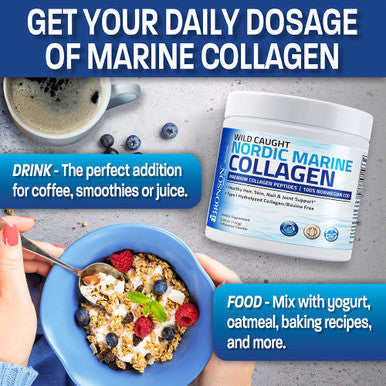 Bronson Marine Collagen Peptides Hydrolyzed Protein Powder 100% Wild Caught Nordic Cod Verified Sustainable Source for Joints Skin Hair Nails & Bones 150g (5.29oz)