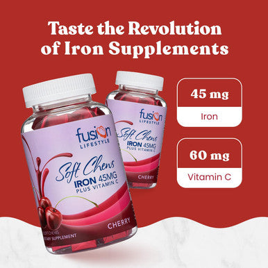 Chewable Iron Supplement For Women and Men Cherry Flavor Iron Vitamin C Soft Chew For Max Absorption Iron As Ferrous Fumarate Ideal For Anemia And Iron Deficiency 2 Month Supply