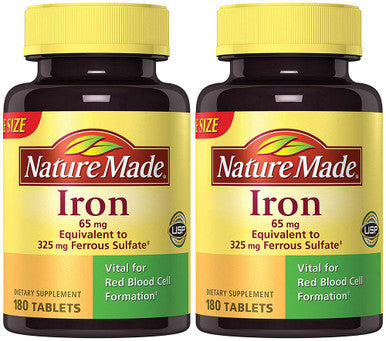nature made Iron 65 mg (from Ferrous Sulfate), 180 Tablets (2 Bottles)
