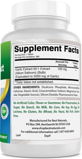 Best Naturals Garlic Extract 5000 mg Equivalent Per Serving- 360 Tablets