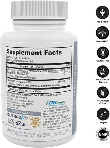 Zinc Defense Ionophore V Caps LOptiZinc Plus Copper Bisglycinate and Quercefit a Quercetin Phytosome Powerful Immune Support Zero Fillers 90 Count Pack of 1