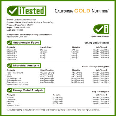 California Gold Nutrition Multivitamin And Mineral Two-A-Day 60 Veggie Capsules