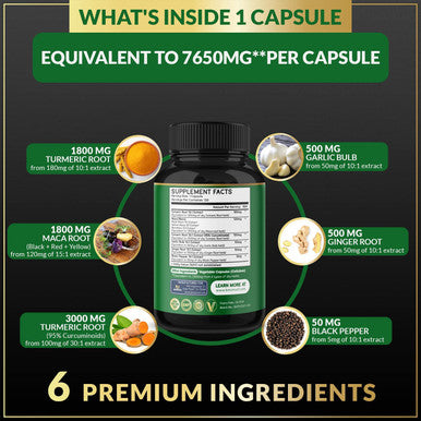 5in1 Turmeric Curcumin Capsules 7650mg 95 Curcuminoids Maca Garlic Ginger Black Pepper Supports Joint Health Inflammation Response 120 Count
