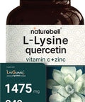 LLysine 1000mg Quercetin 250mg Supplement 240 Capsules Form 4in1 Lysine Complex Quercetin with Vitamin C and Zinc Immune Support Promote Lips Skin Health