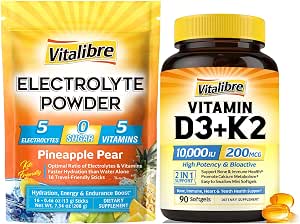 Vitamin D3 K2 10000 IU D3 / 200 mcg K2 MK7 and Electrolytes Powder Packets