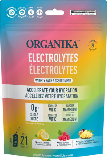 Organika Electrolytes Powder- Variety Pack Sachets (Raspberry + Lemonade + Pineapple Passion), On-The-Go Hydration And Electrolyte Replenishment 3.5G X 20Ct