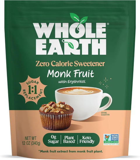 WHOLE EARTH Monk Fruit Sweetener with Erythritol, Plant-Based Sugar Alternative, 4LBS