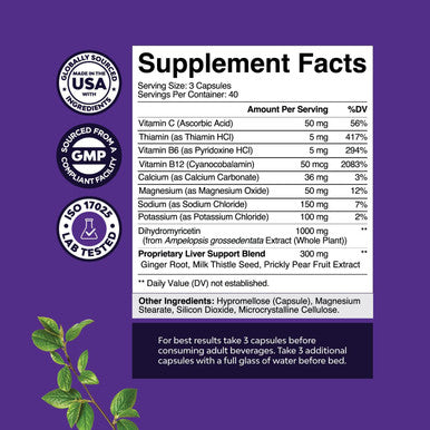 Natures Craft Re-Hydration Pills for After Drinking Recovery - Complete Pre and Post Drinking Liver Detox DHM Supplement with Dihydromyricetin Milk Thistle Extract Prickly Pear & Electrolytes (Up to 40 Servings)