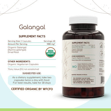 Herbera Galangal 120 Capsules, 500 Mg, Usda Organic Galangal (Alpinia Galangal) Dried Root (120 Capsules)
