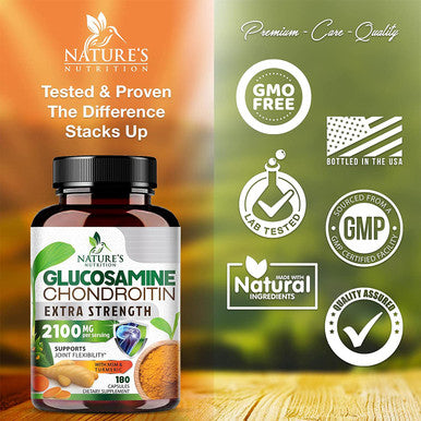 Glucosamine Chondroitin MSM Turmeric Boswellia 2100mg - Max Strength Joint Comfort Support - Dietary Supplement with Bromelain, Supports Healthy Joint Structure, Function & Comfort - 180 Capsules