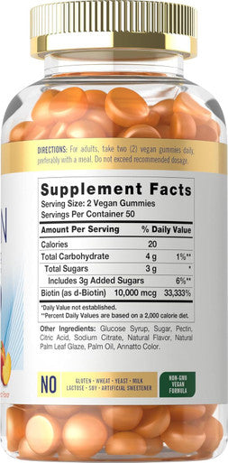 Carlyle Biotin 10000mcg Gummies | 100 Count | Peach Flavor Supplement | Vegan Non-GMO Gluten