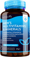 Men'S Multivitamins And Minerals - 25 Essential Active Vitamins And Minerals With Added Maca Root And Panax Ginseng - 180 Vegan Tablets - Made In The Uk By Nutravita