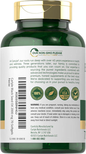 Carlyle Black Seed Oil 2000mg | 70 Softgel Capsules | Non-GMO Gluten Herbal Supplement