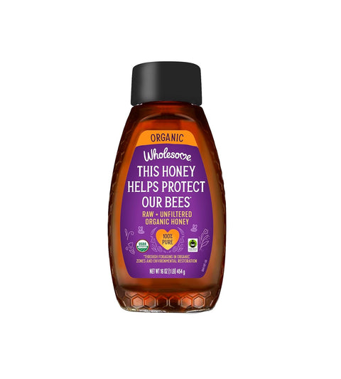 Wholesome Sweeteners 24-Ounce Organic Raw Unfiltered Honey Bottle, 100% Pure, Fair Trade Certified, Non GMO Project Verified, & Gluten Free, 1 Pack