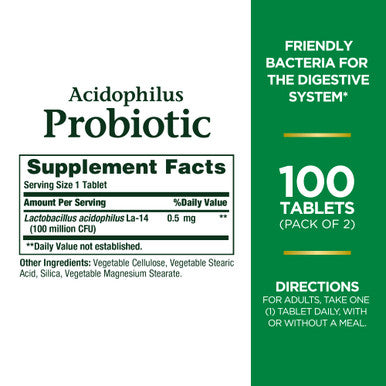 Nature's Bounty Acidophilus Probiotic Daily Probiotic Supplement Supports Digestive Health Twin Pack 200 Tablets