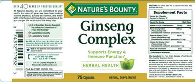 Nature's Bounty Ginseng Complex 75 Capsules