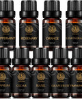 Aromatherapy Rosemary Essential Oil Set for Diffuser, 100% Pure Cedar Essential Oil Kit for Humidifier, 9x10ml Therapeutic Grade Essential Oils Set-Basil, Geranium, Grapefruit, Lemongrass, Orange Oil