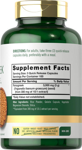Carlyle Fenugreek Capsules 3000 Mg | 300 Count | Non-Gmo & Gluten Free Extract | Fenugreek Seeds