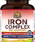 Vitalitown Iron Complex Complete Blood Building Formula Ferrous Bisglycinate Active B6 Folate B12 Red Blood Cell Support Best Absorption Once Daily 60 Vegan Caps