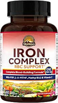 Vitalitown Iron Complex Complete Blood Building Formula Ferrous Bisglycinate Active B6 Folate B12 Red Blood Cell Support Best Absorption Once Daily 60 Vegan Caps