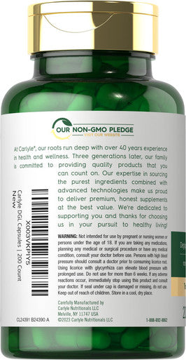 Dgl Deglycyrrhizinated Licorice Capsules | 200 Count | 4000Mg | Vegeterian, Non-Gmo & Gluten Free Supplement | By Carlyle