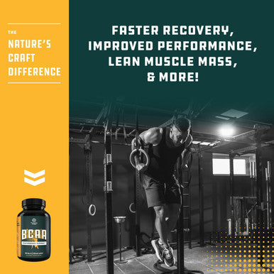 Natures Craft Branch Chain Amino Acids Supplement - Vegan BCAA Tablets Post Workout Muscle Recovery and Muscle Growth Support - Branched Chain Amino Acids Supplement for Men and Womens Workout Recovery 60 Count