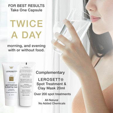 Gunilla Of Sweden Lerosett Clearpoint Anti Acne Pills, Natural Supplements For Hormonal & Cystic Acne Treatment For Oily Skin & Breakouts. 60 Caps