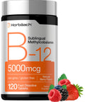 Horbaach B12 Vitamin 5000 mcg 120 Fast Dissolve Tablets Sublingual Methylcobalamin Natural Berry Flavor Vegan NonGMO and Gluten Free Supplement