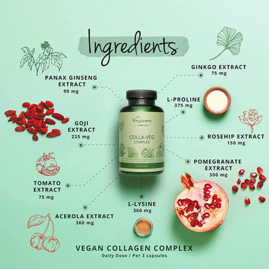 Vegan Collagen Supplement VegaveroÃƒâ€šÃ‚Â® | 2000mg | Complex with L-Lysine, L-Proline, Vitamin C (Acerola) & Superfoods Extracts | NO Additives | 120 Vegetarian Capsules