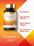 Carlyle Vitamin C With Zinc 250 Softgels Bioavailable Ascorbic Acid Zinc Oxide Non-Gmo And Gluten Supplement