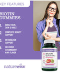 Naturewise Biotin Gummies - Beauty And Wellness Support For Hair, Skin, And Nails 5000Mcg | Strawberry Kiwi Flavor Gummies 60