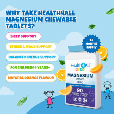 Health4All Kids Magnesium Sublingual 60 Tablets not Capsules or Gummies for Anxiety Sleep Ticks Vegan Magnesium Citrate for Children