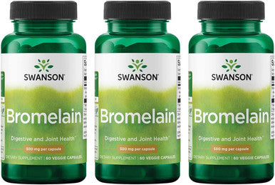 Swanson Maximum Strength Bromelain 1200 Gdu 500 Milligrams 60 Veg Capsules Enzyme (3 Pack)