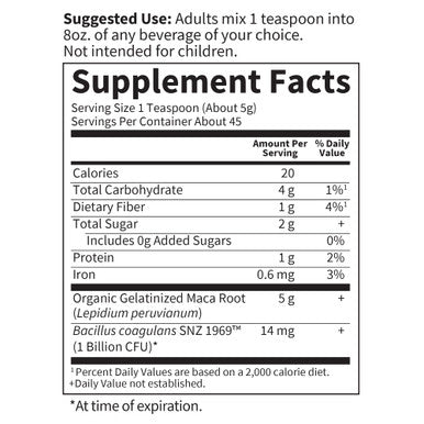 Garden of Life Organics Fair Trade Gelatinized Peruvian Maca Root Energy Boost 7.93 Oz (225G) Powder With Probiotics Certified Organic Non-Gmo Vegan & Gluten Free Herbal Supplements