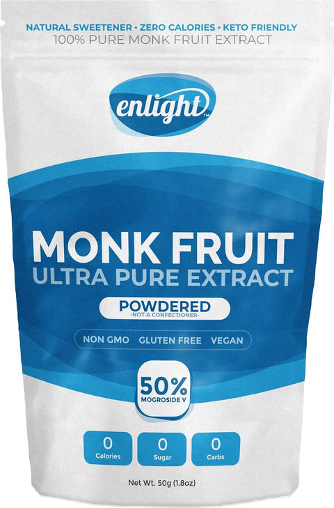 Enlight Sweetener, 100% Monkfruit Extract Sweetener | Zero Calories, Keto Friendly, Sugar Free Natural Sweetener, Ultra Pure Flavor, 1.76 Oz (Pack of 1)
