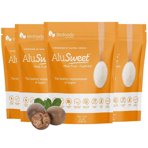 Alusweet Monk Fruit Sweetener with Erythritol Zero Calorie - 12 oz - 1:1 Sugar Substitute, Keto-Friendly, Gluten-Free, Organic, Plant-Based Sugar Substitute for Baking, Coffee, Cooking and Drinks