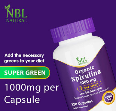 Nbl Natural NBL Natural Organic Spirulina 1000mg Super Green Whole Food Supplement - Double Strength 1000 mg 120 Tablets